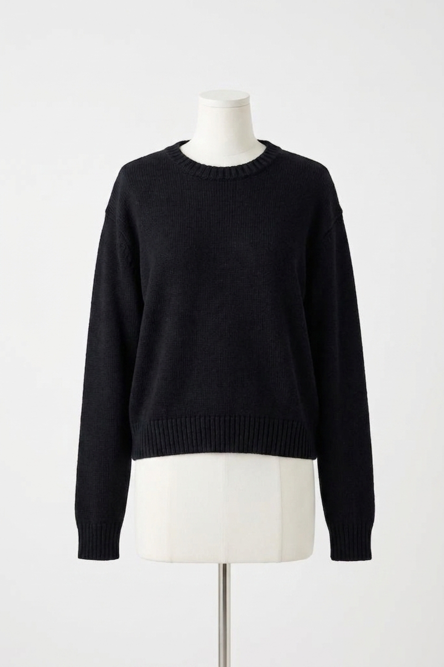 NEW GOOD AMERICAN cozy crewneck sweater top in black
